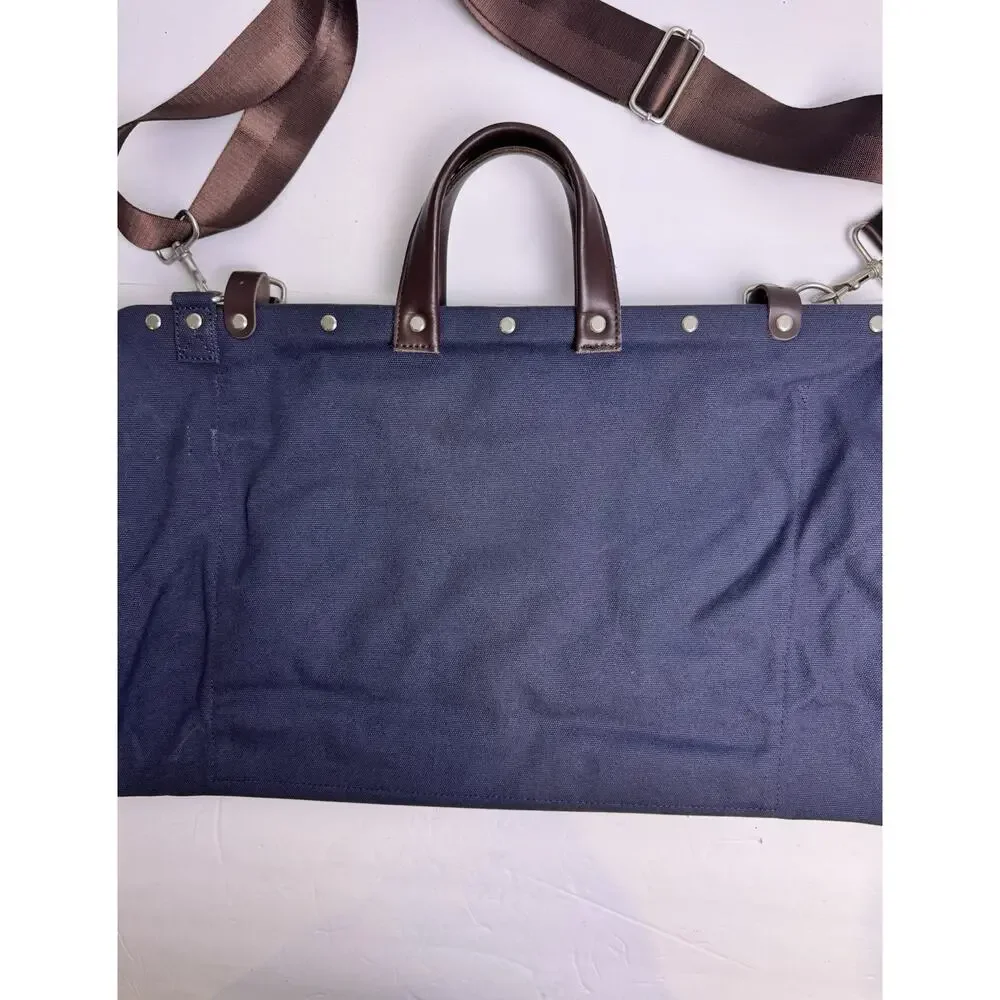 Line of Trade Canvas Weekender Bag Blue Brown Leather Trim No. 0312